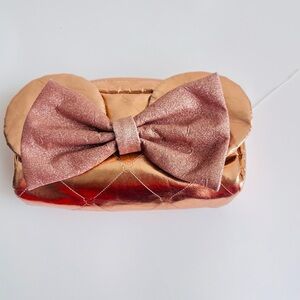 Disney Mickey Minnie Mouse Rose Gold Metallic Gold Pouch with Bow